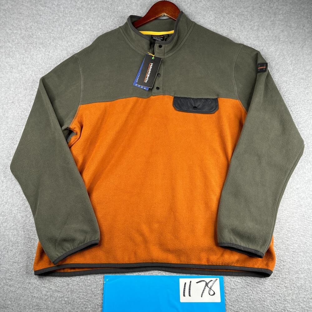 Hawke & Co Performance Sportswear Fleece Mens XL Green Orange 2Tone 1/2 Snap New